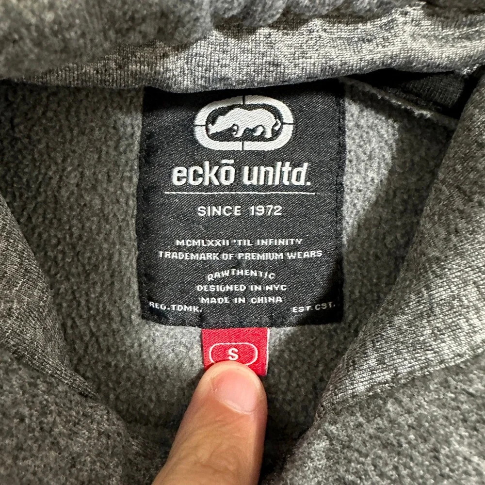 Ecko Unltd Gray Graphic Logo Pullover Hoodie Sweatshirt Mens Size Small